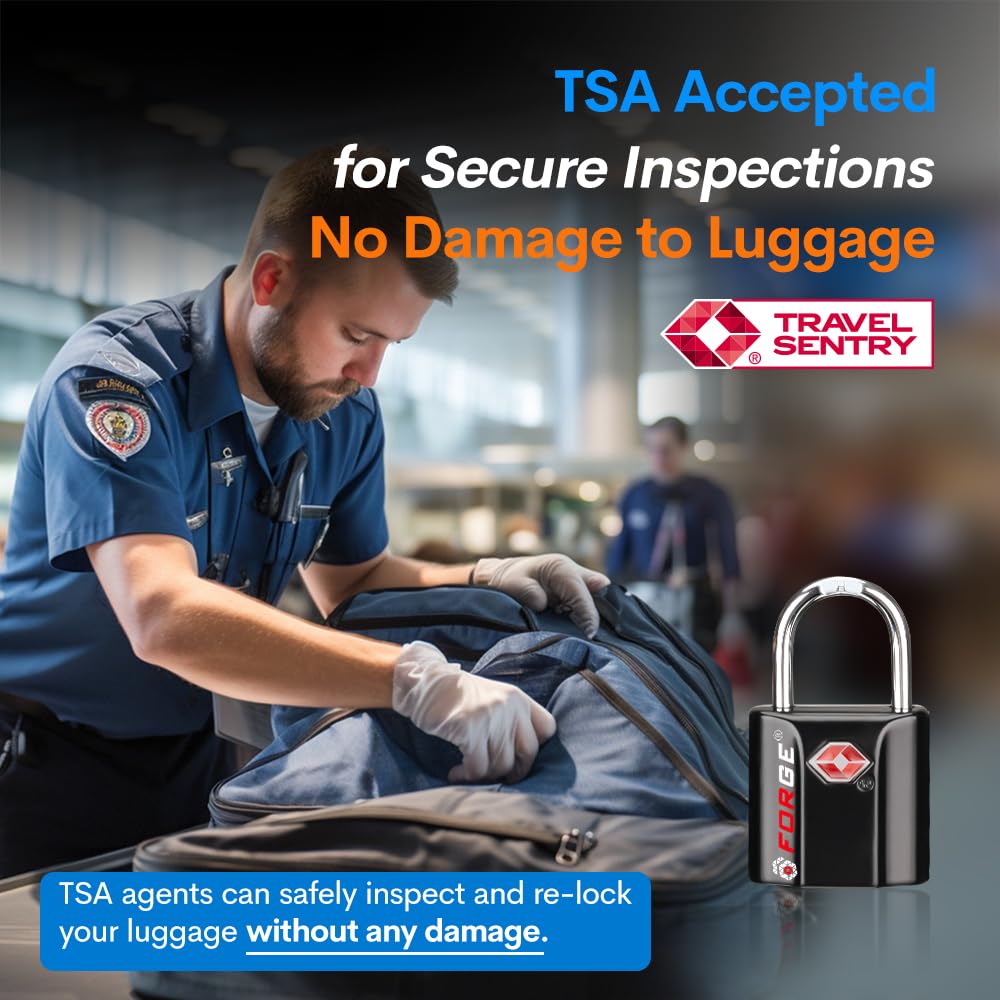 Forge TSA Approved Luggage Locks – 2 Pack Ultra Secure Dimple Key Locks, 1" Wide x 1.8" Tall Alloy Body Travel Padlocks (Black)
