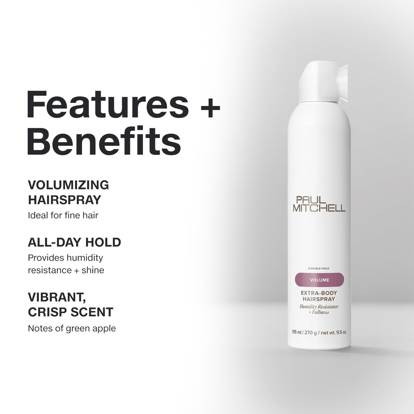 Paul Mitchell Extra-Body Hairspray, Flexible Hold, Maximum Volume + Humidity Resistance, For Fine Hair, 9.5 oz