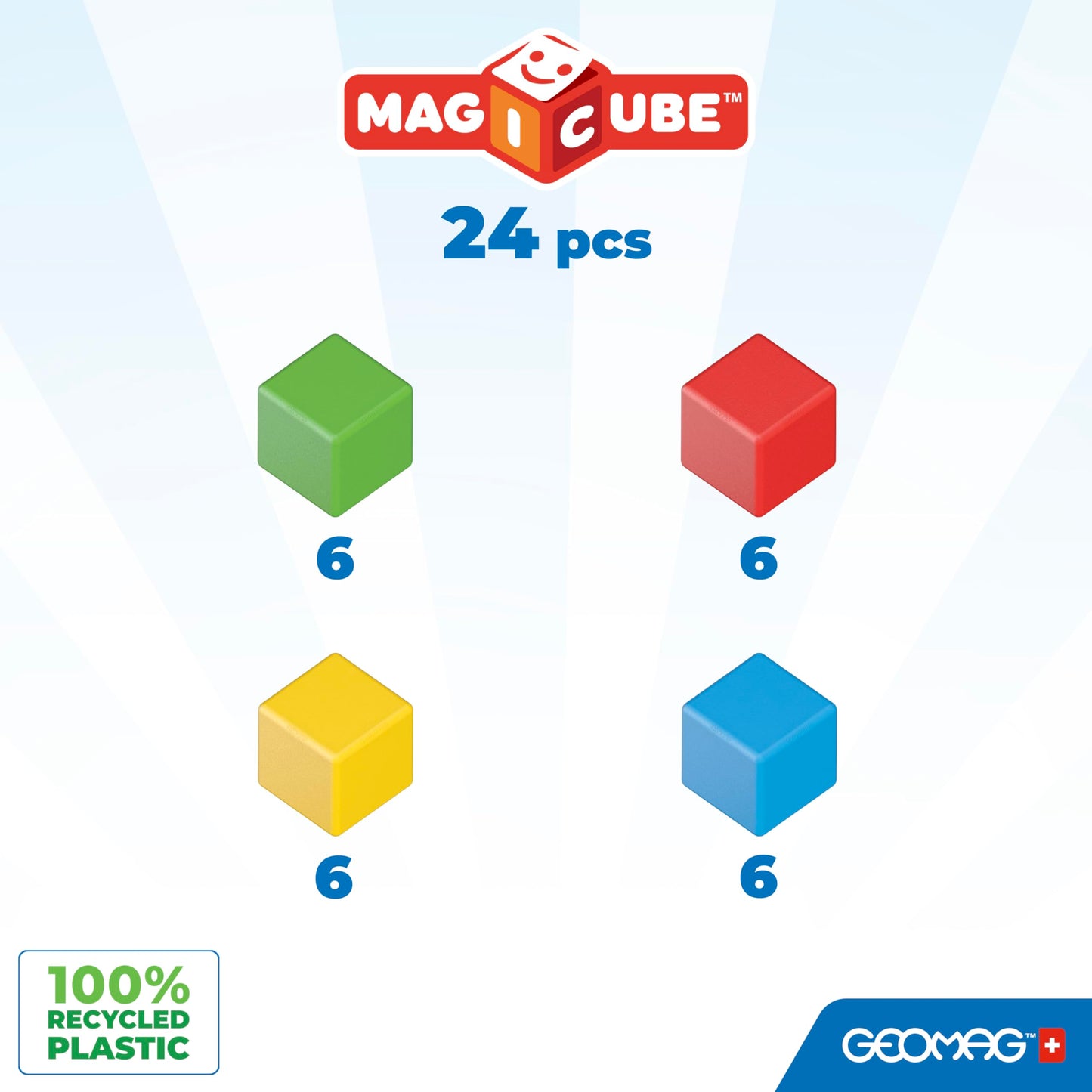 Geomag Magicube 24pcs Magnetic Blocks – Montessori Building Toys for Toddlers Ages 1-3, Sensory Magnet Set for Kids 1+ Year Old