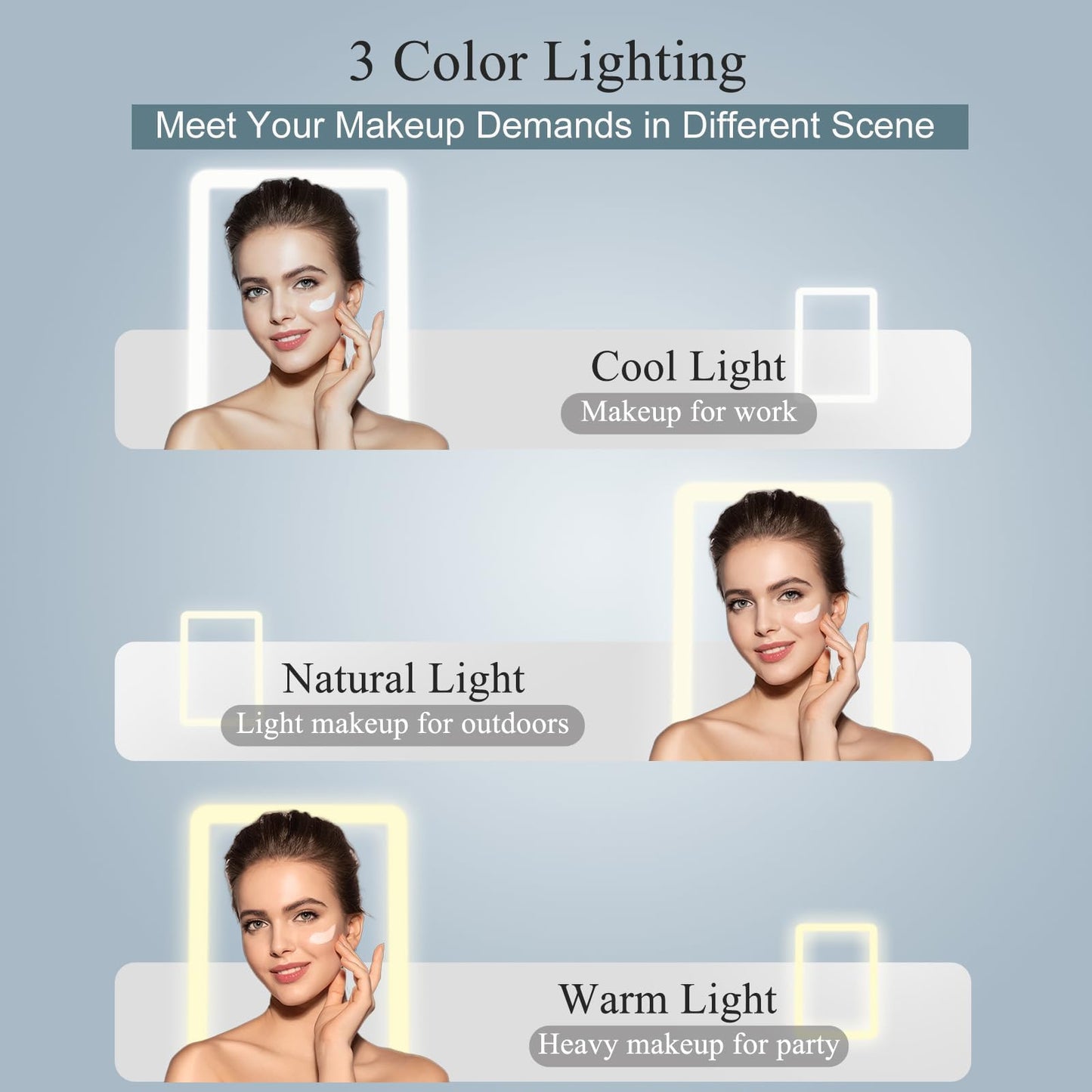 FUNTOUCH Rechargeable Travel Makeup Mirror with 72 Led Lights, Portable Lighted Beauty Mirror, 3 Color Lighting, Dimmable Touch Screen, Tabletop LED