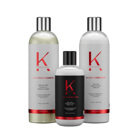 Keralove Shampoo, Conditioner & Leave-in Set | Keratin Care & Enriched | Safe for Color Treated Hair | Repair & Smooth for All Hair Types | Sulfate