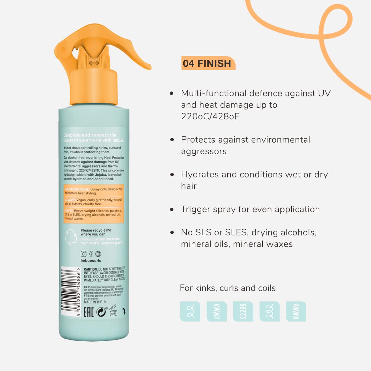 Imbue Heat Protection Spray Mist For Curly Hairs Thermal Protection Anti Humidity Spray Heat protectant- Vegan and Curly Girl Compliant 200 ML Paraben