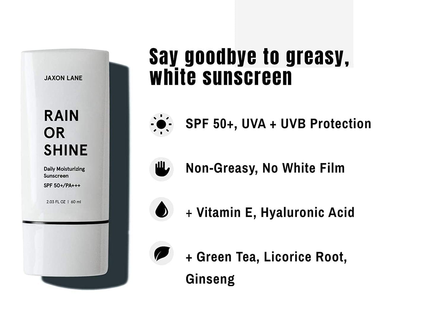 RAIN OR SHINE Anti Aging Face Sunscreen SPF 50 for Clear Skin with Green Tea, Hyaluronic Acid, Vitamin E Oil, Ginseng Extract, Licorice Root - SPF