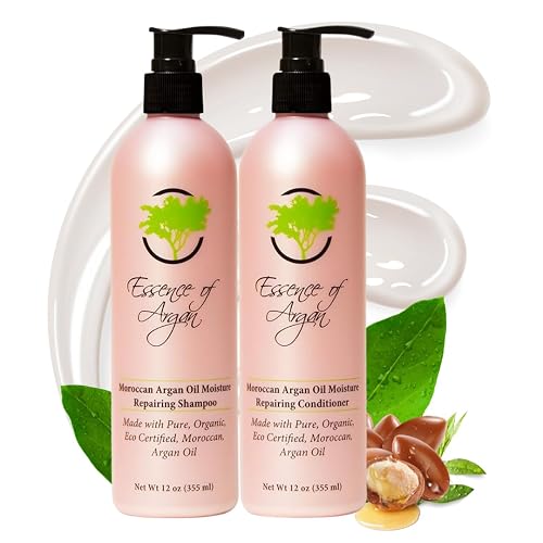 Essence of Argan Moroccan Argan Oil Shampoo and Conditioner Set - Sulfate & Paraben Free, Volumizing and Hydrating Organic Hair Care for Smooth
