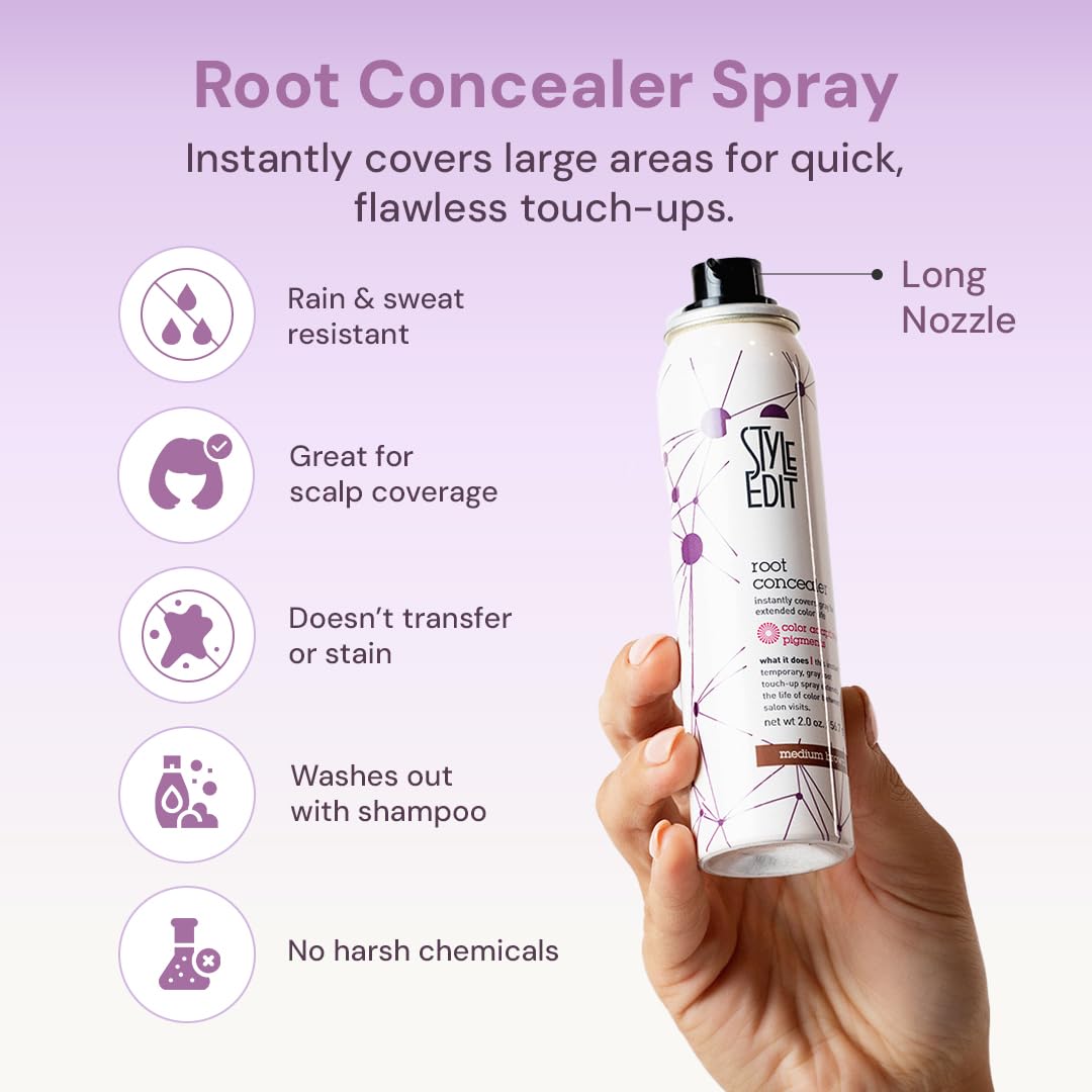 Style Edit Root Touch Up Spray | Temporary Hair Color for Gray Roots and Thinning Hair | Salon-Quality, Transfer-Resistant Hair Concealer | Medium Beauty and Personal Care STYLE EDIT