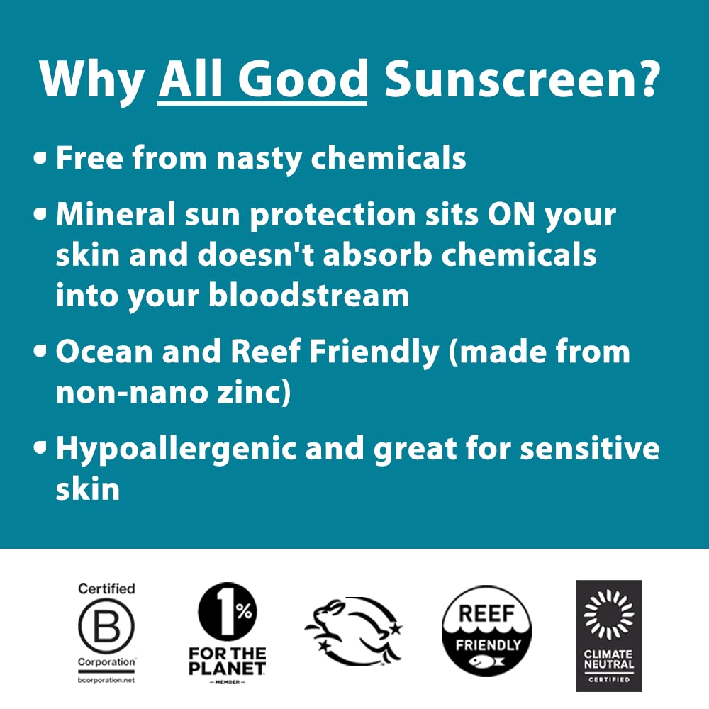 All Good Zinc Butter Sunscreen - Travel Size, Zinc Oxide Face, Nose, Ears Sunscreen, UVA/UVB Broad Spectrum SPF 50+ Water Resistant, Coral Reef