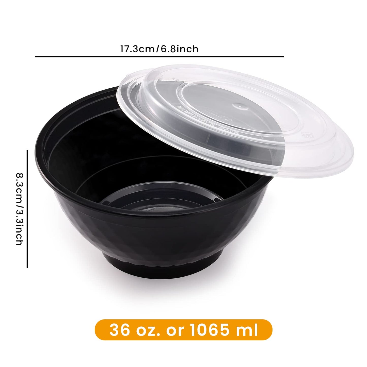 Kitch’nMore 36oz Extra-Thick Meal Prep Bowls with Lids, Plastic Containers with Clear Covers for Noodles, Poke Bowl, Salad, Soup - Freezer, Microwave…