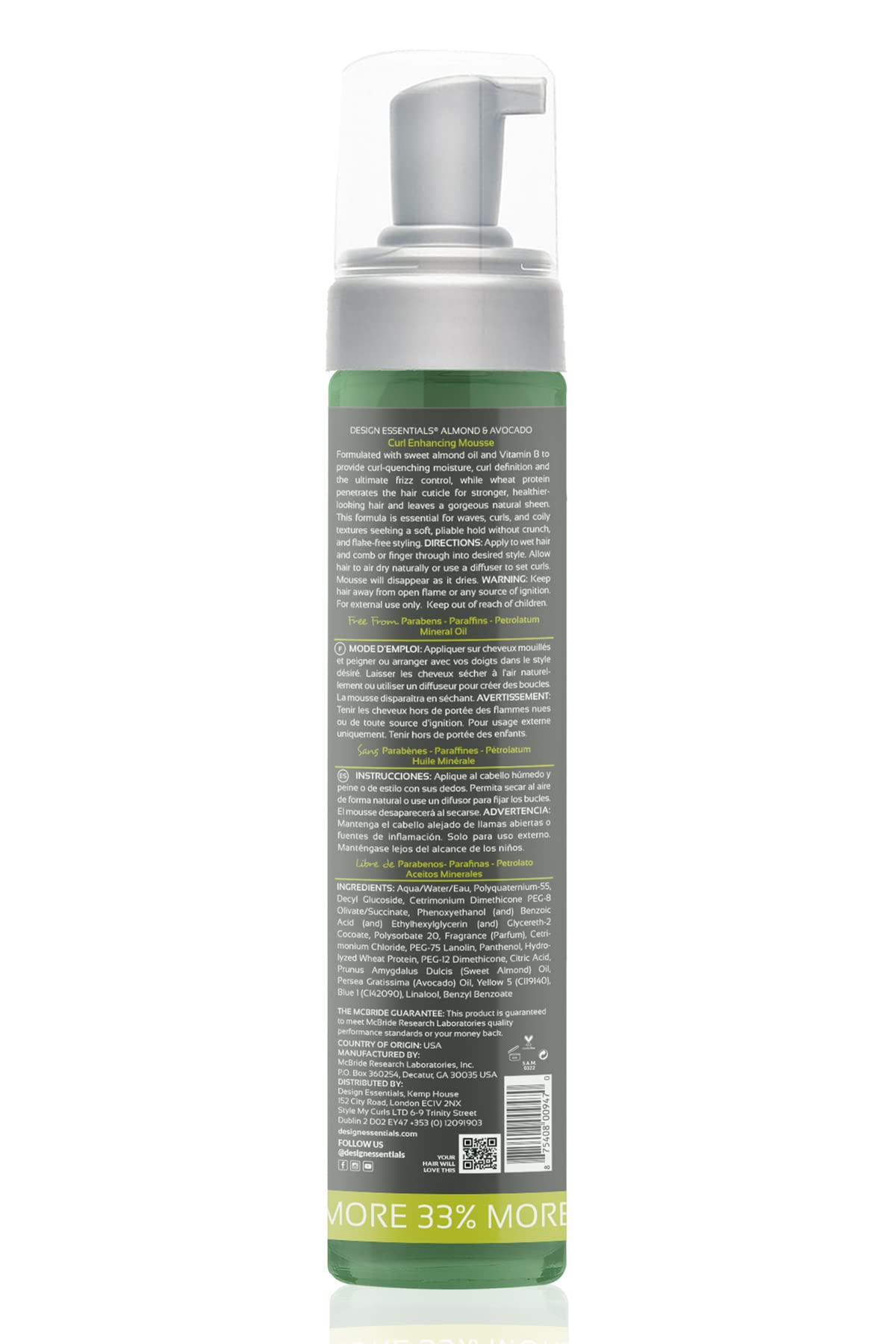 Design Essentials Almond and Avocado Curl Enhancing Hair Mousse for Curly Hair; 10 Oz (Pack of 1)