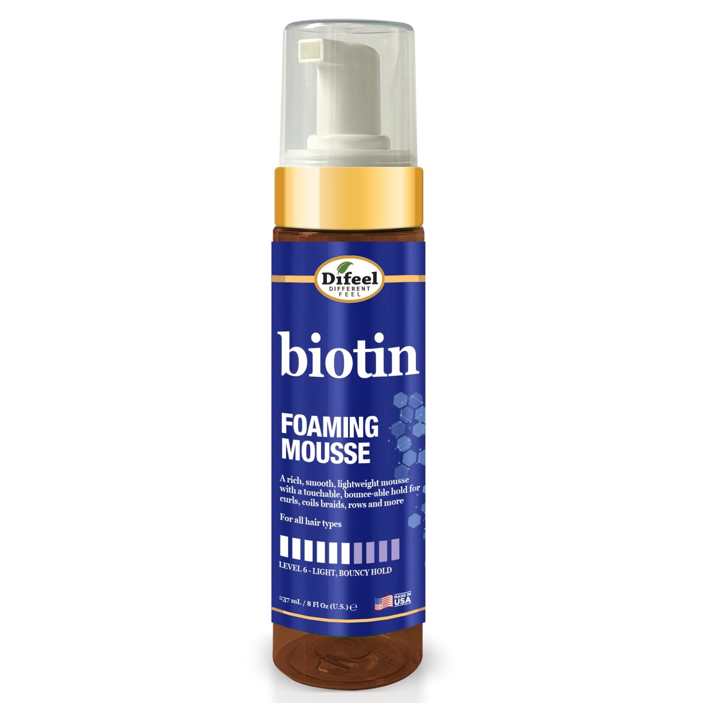 Difeel Biotin Foaming Mousse 8 oz. - Curly Hair Biotin Thickening Mousse, Ideal for Curls, Rows, Braids, and Coils