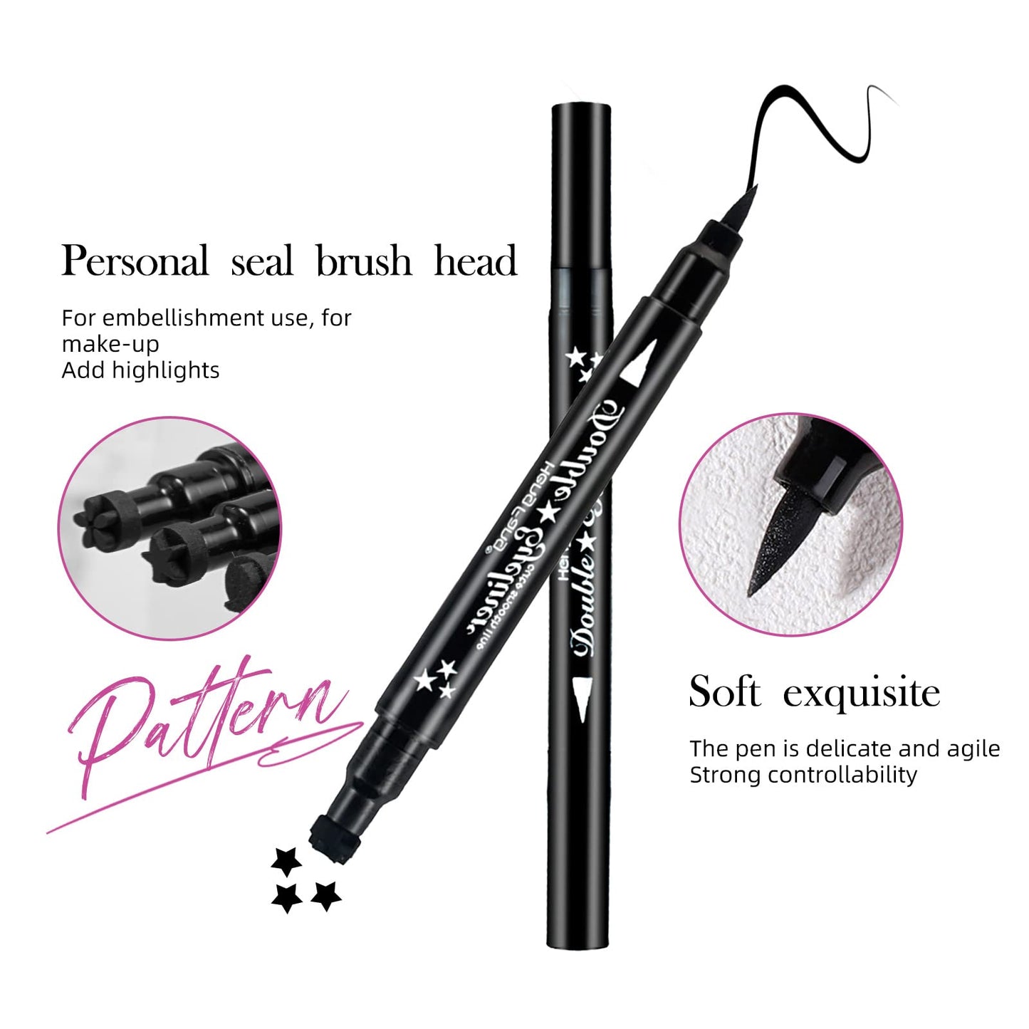 LAMUSELAND Eyeliner Stamp Wingliner, Waterproof Smudge-proof Liquid Eye Liner Gel Pen Set, Long Lasting Heart Black Thin Double Ended Pencil Makeup
