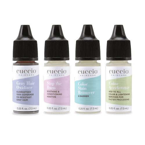 Cuccio Haircare Try Me Collection Kit - Hair Coloring Essentials - Includes Stop The Burn And Gray Hair Oxidizer Treatments - Gluten And Paraben Free