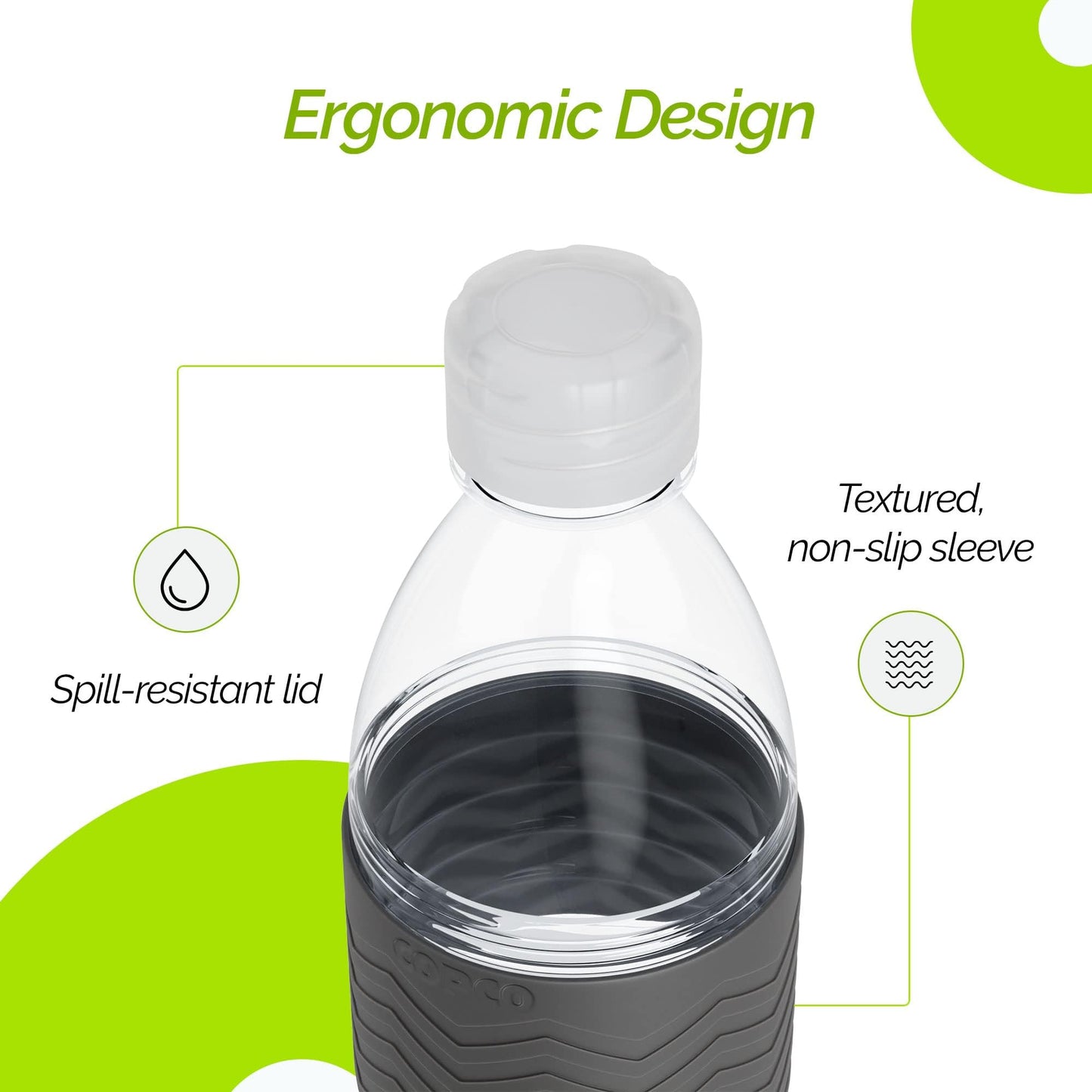 Copco Hydra Water Bottle with Spill-Resistant Lid, 16.9 oz (Set of 2) - Reusable Tritan Non-Slip Sleeve, Twist-Open Body - BPA-Free, Leak-Proof