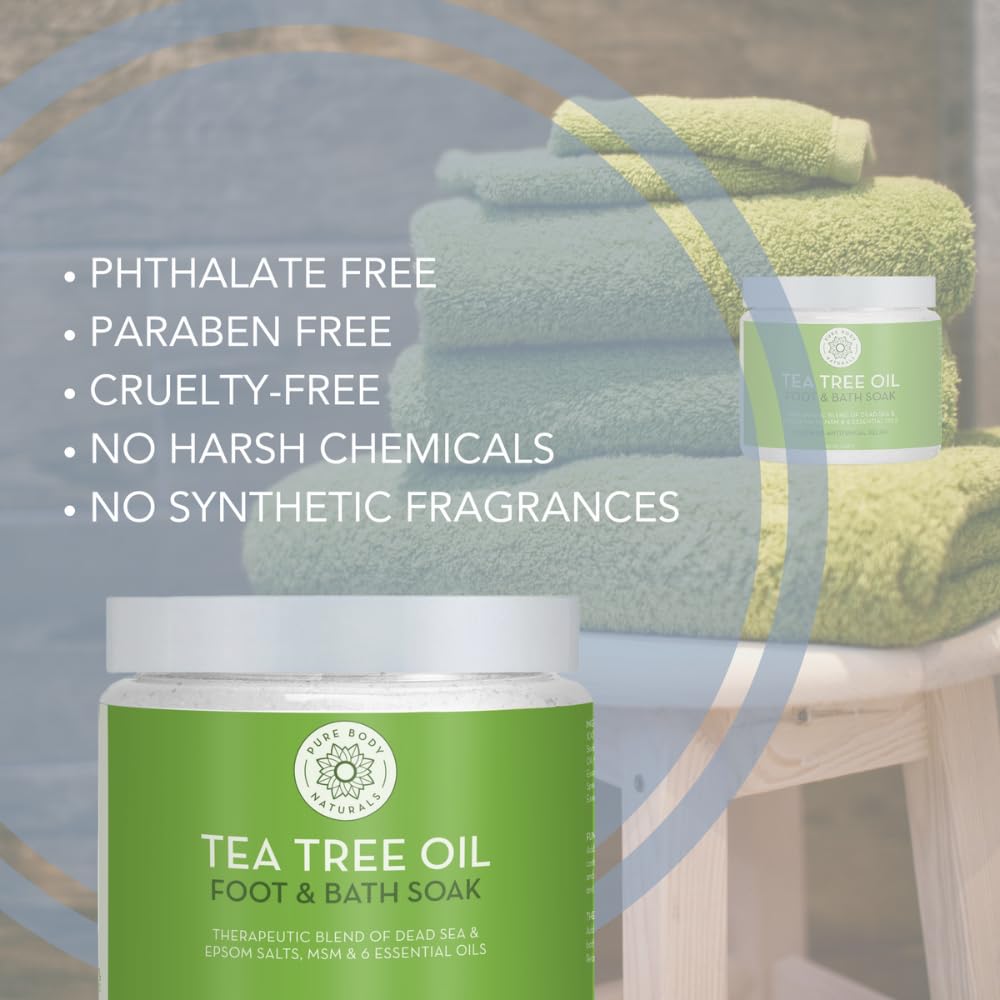 Pure Body Naturals Tea Tree Oil Foot & Bath Soak with Epsom and Dead Sea Salt, 20 oz - Therapeutic Blend - Relief for Tired Muscles, Addresses Common Beauty and Personal Care Pure Body Naturals