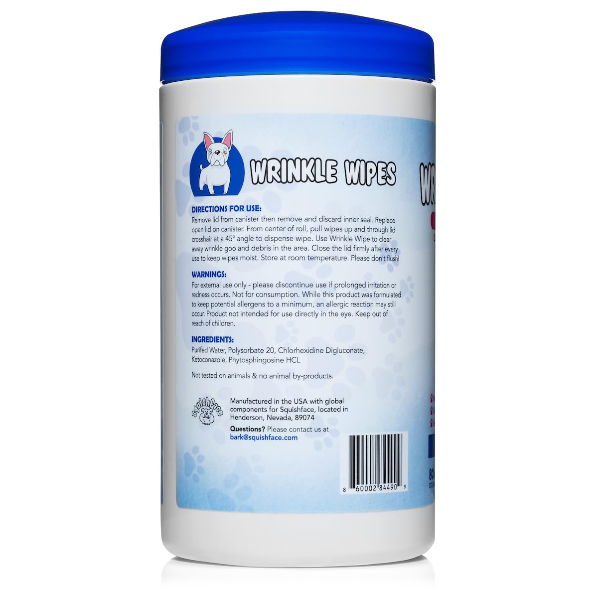 Squishface Wrinkle Wipes 80 Ct – 5"x7" Large Dog Wipes for Tear Stain Removal & Deodorizing – Ideal for Bulldogs, Pugs, Frenchies & More