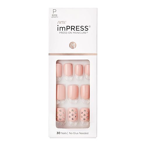 KISS imPRESS No Glue Mani Press On Nails, Design, 'Petite Secrets', Pink, Petite Size, Squoval Shape, Includes 30 Nails, Prep Pad, Instructions Sheet