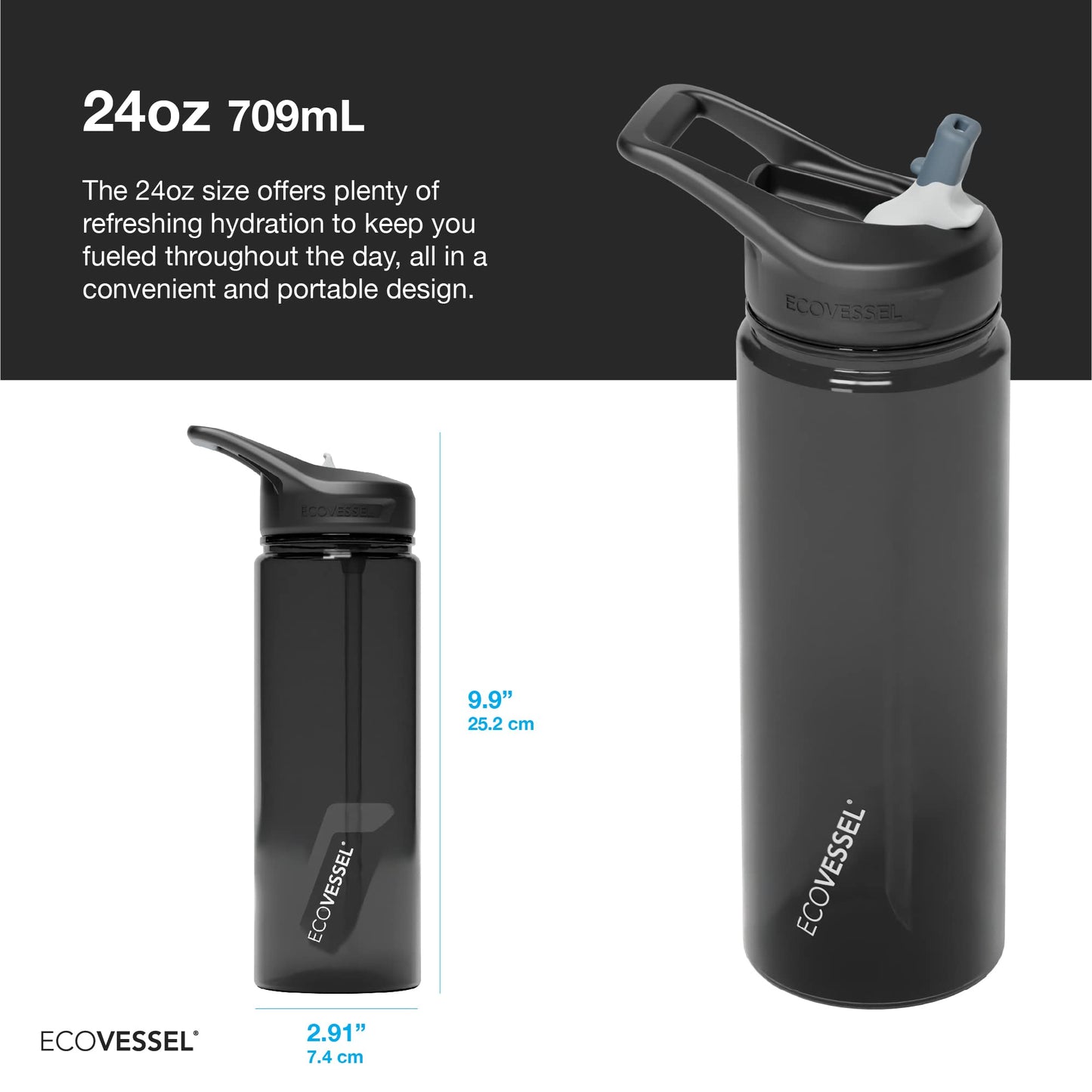 EcoVessel WAVE Tritan Plastic Sports Water Bottle with Flip Top Straw, Leak Proof Lid, and Carry Handle Reusable Water Bottle for Gym 24 oz (Galactic