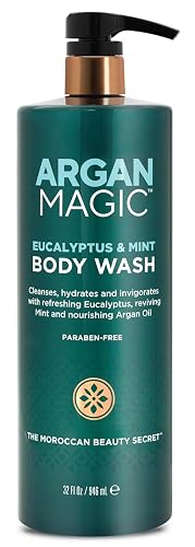 Argan Magic Eucalyptus & Mint Body Wash with Argan Oil - Cleanses, Hydrates & Invigorates with Refreshing Eucalyptus & Mint | Made in USA (32 Fl Oz)