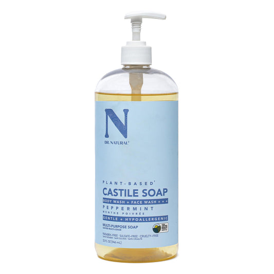 Dr. Natural Castile Liquid Soap, Peppermint, 32 oz - Plant-Based - Made with Organic Shea Butter - Rich in Coconut and Olive Oils - Sulfate
