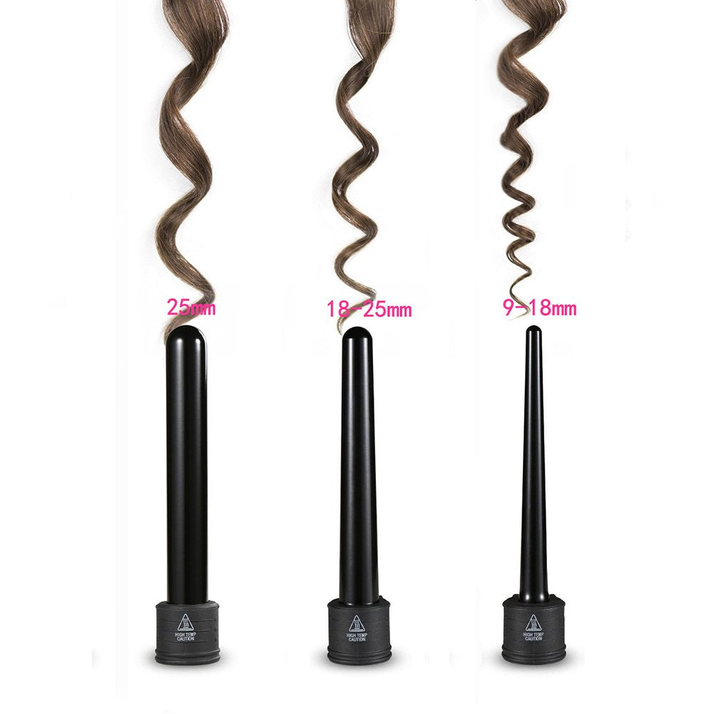 3 in 1 Curling Iron, Curler Wand Set with 3 Interchangeable Ceramic Curling Barrel(0.35”-1.25”), Instant Heat Up, Dual Voltage Hair Curler Beach