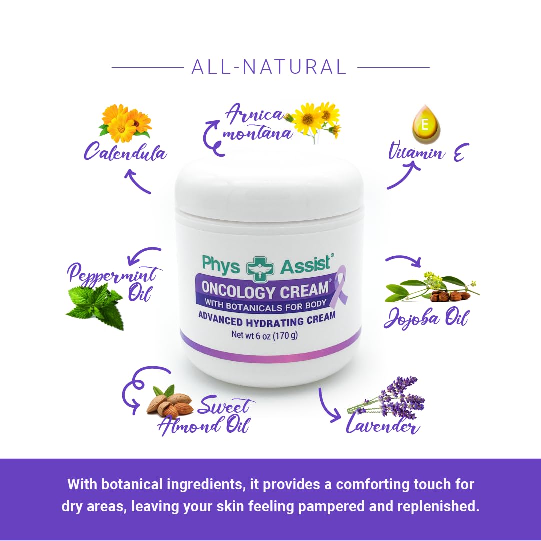 PhysAssist - Oncology Body Cream with Botanicals, 6 oz. Soothing and Hydrating to Stressed Skin. Made with Oils of Lavender, Calendula
