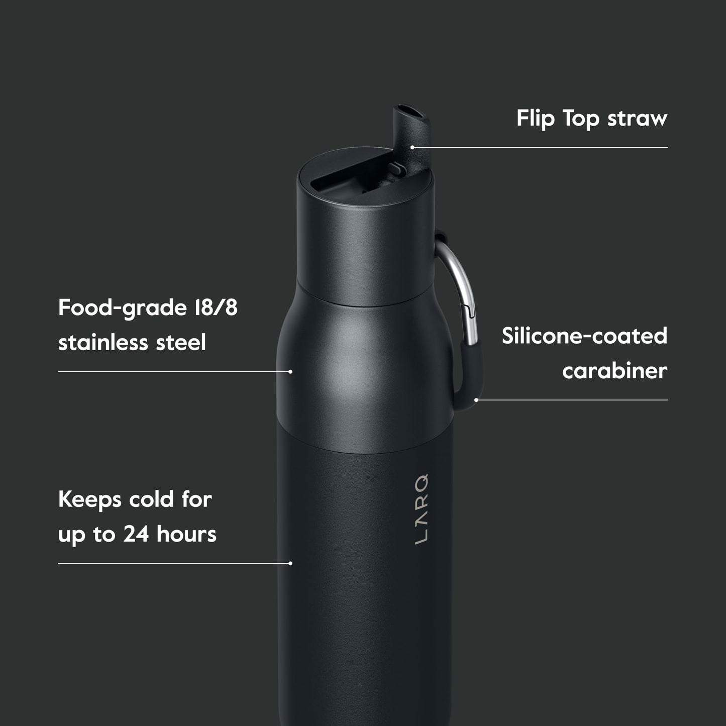LARQ Bottle Flip Top 25 oz - Insulated Reusable Stainless Steel Water Bottle With Straw | BPA Free | For Sports, Gym, and Travel | Keep Drinks Cold…