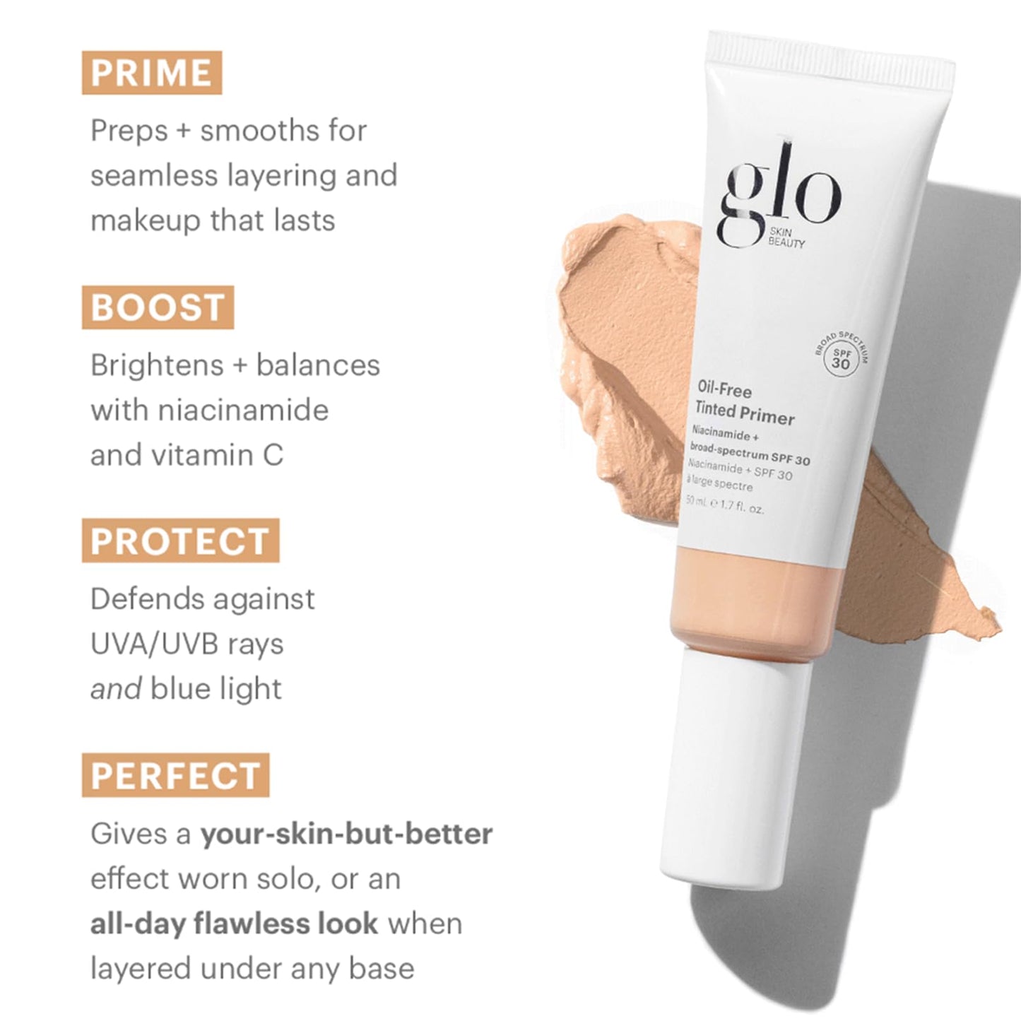 Glo Skin Beauty Oil-Free Tinted Primer SPF 30, (Light) 1.7 oz - Mineral Makeup for Face, 4-in-1 Foundation Primer, Sheer Coverage, Skincare