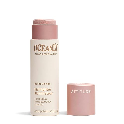 ATTITUDE Oceanly Lightweight Highlighter Stick, Titanium Dioxide-Free, EWG Verified, Plastic-Free, Vegan & Cruelty-free Makeup, Golden Rose, 0.3