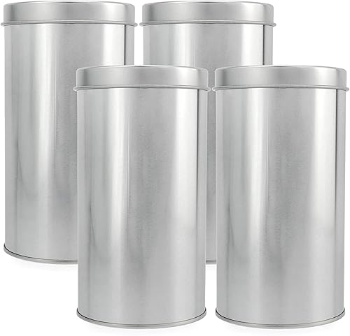 SOLSTICE TEA TRADERS Double Seal Tea Canisters (Pack of 4) Round Metal Containers with Interior Seal Lid - Large