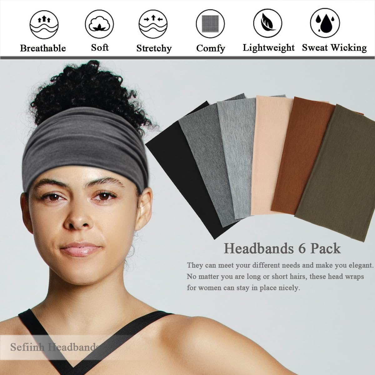 Sefiinh Wide Headbands For Women Stretch Headband Boho Head Bands Women's Hair Band Turban Workout Hairband Accessories 6 Pack Beauty and Personal Care Sefiinh