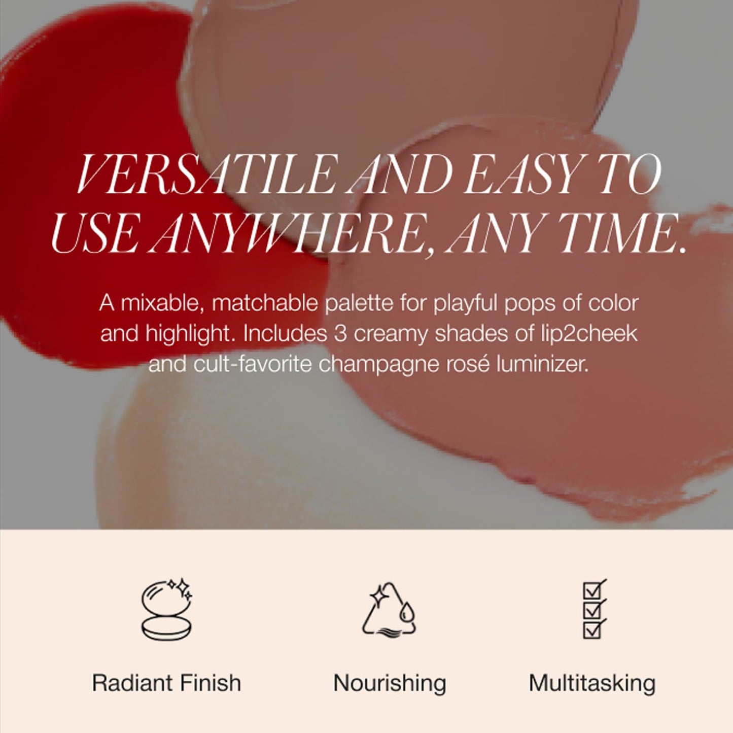 RMS Beauty Lip2Cheek Glow Quad Creamy Multi-Use Blush & Lip Color Palette with 4 Radiant Shades Hydrating Formula for Natural Radiance Long-Lasting
