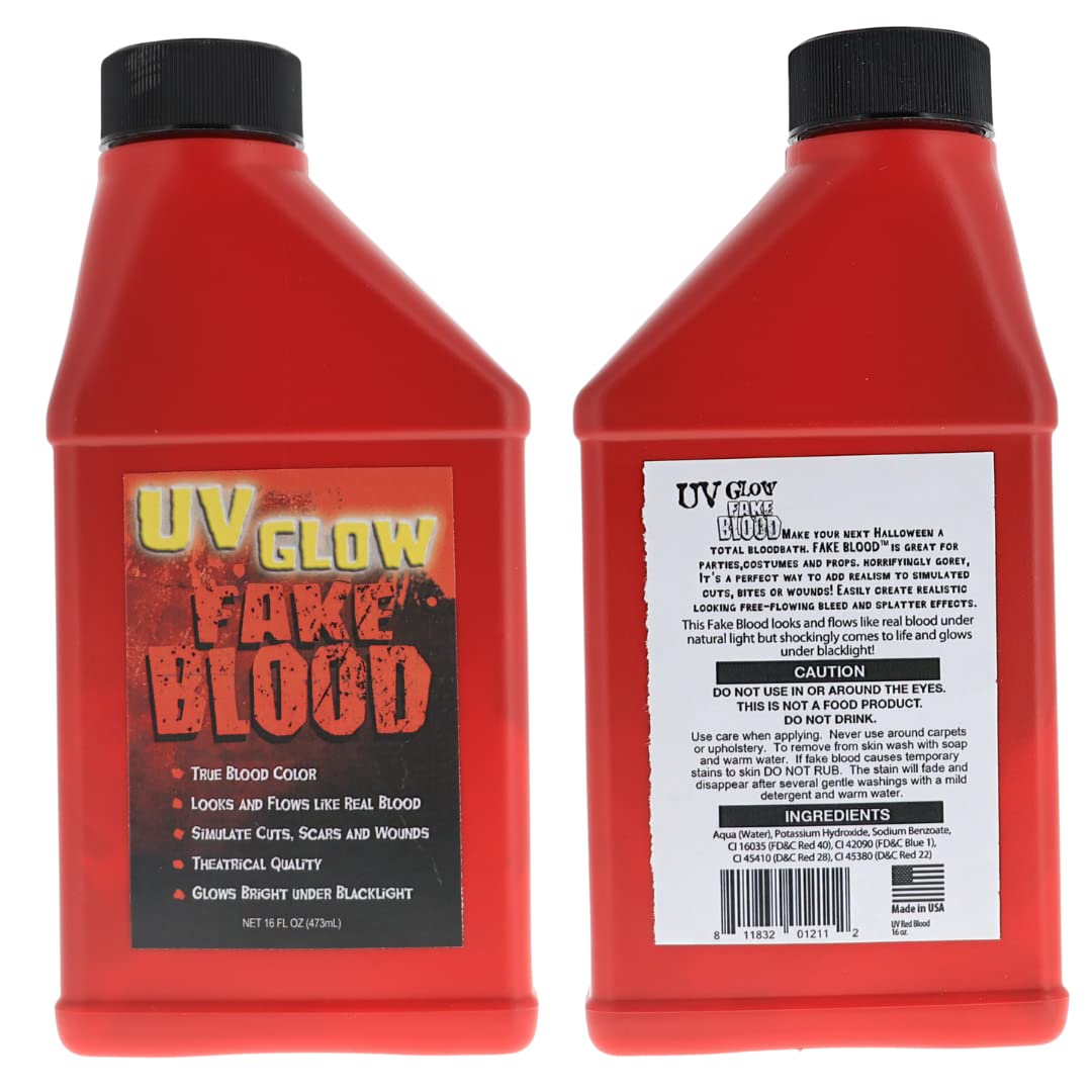 UV GLOW Fake Blood 16 Oz - GLOWS Under Blacklight SHAKE WELL