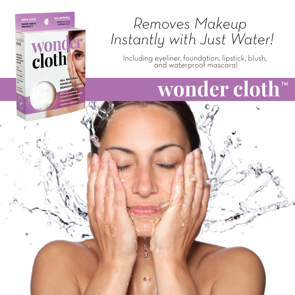 Wonder Cloth (Pack of 2) - All Natural Make-Up Remover Cloth, Removes Makeup Instantly with Just Water, Cleanses and Exfoliates, Machine Washable