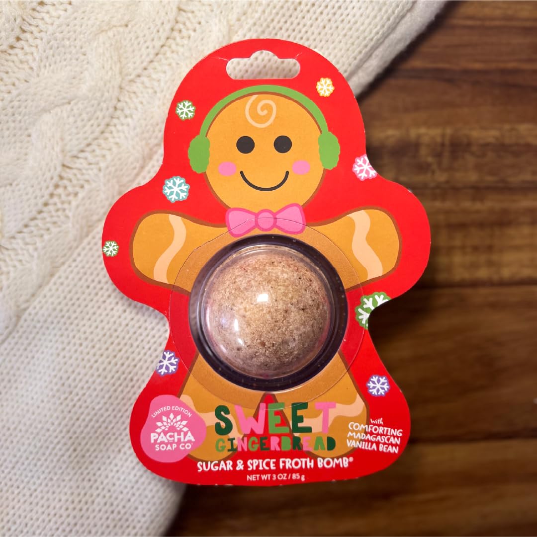 PACHA SOAP Co. Holiday Bath Bomb Card 3 Pack, Sweet Gingerbread - Scents of Sugar and Spice, Moisturizing, Naturally Derived & Handcrafted in The USA