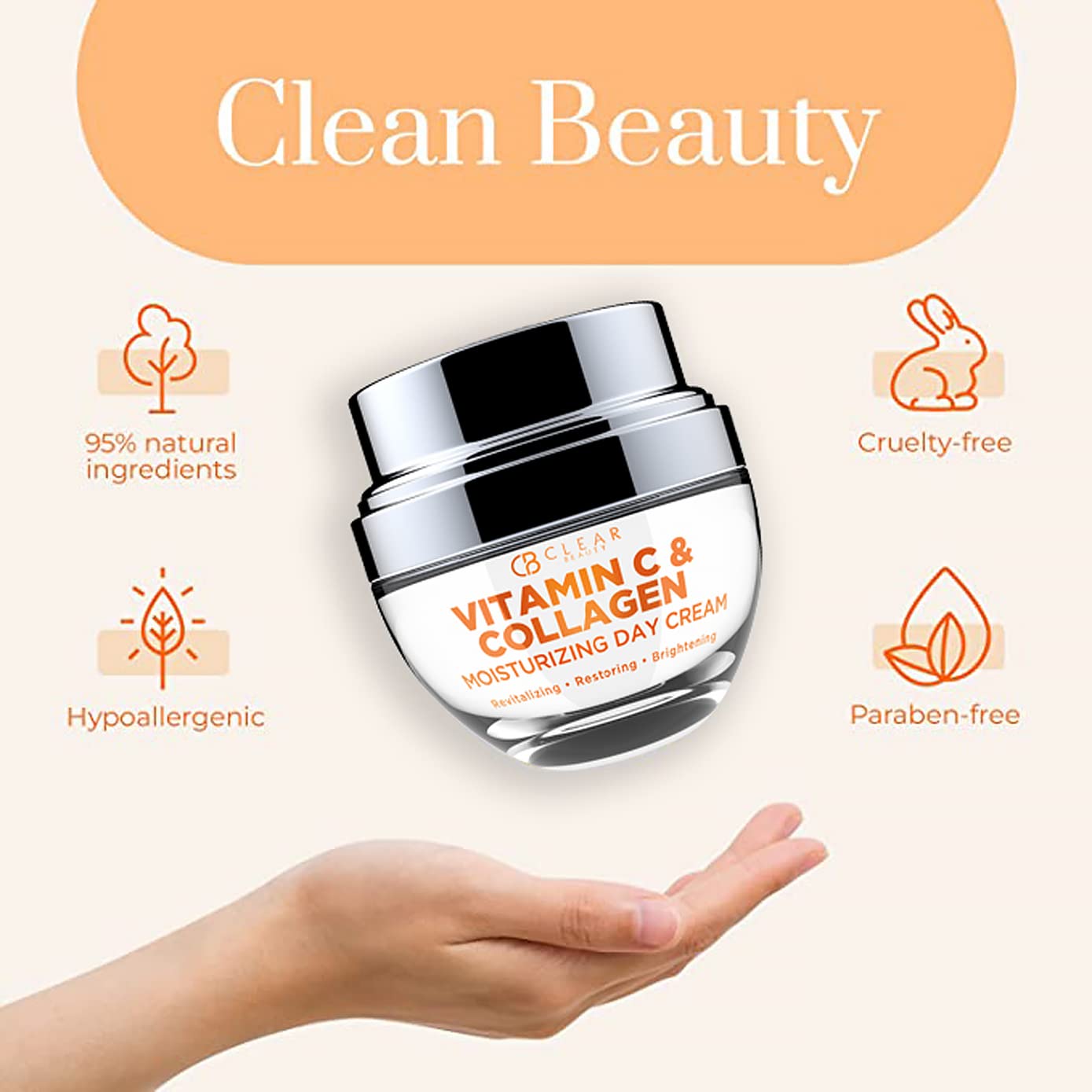 Clear Beauty Vitamin C & Collagen Face Moisturizer - Anti Aging Day Cream, Hydrates, Firms & Revives Dull, Tired Skin - Dermatologist Tested, Korean