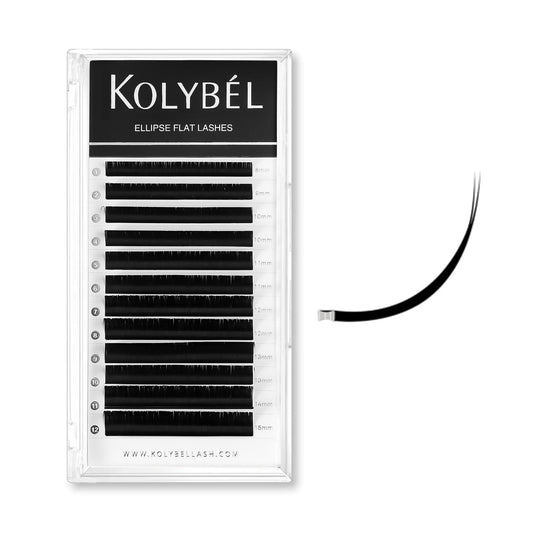 KOLYBEL Ellipse Flat Eyelash Extensions Supplies Classic Individual Lash Extensions 0.15 CC Curl 8-15 Mixed Tray Matte Black Mink Lash Extension Soft