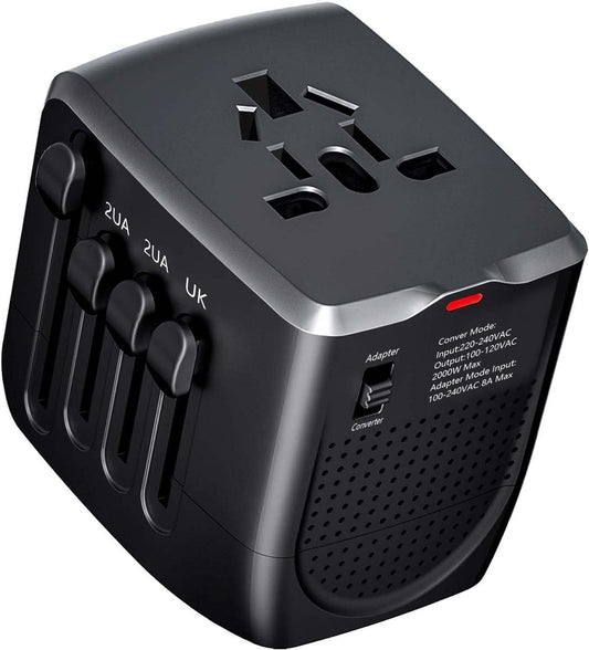 International Travel Adapter & Voltage Converter – Step Down 230V to 120V for Hair Straighteners, Laptops, Phones, US to UK/EU/AU & 200+ Countries