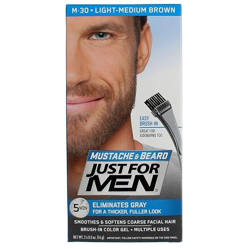 Just For Men Easy Brush In Mustache & Beard Color, Light-Medium Brown M-30 (12 pack) (Bundle)