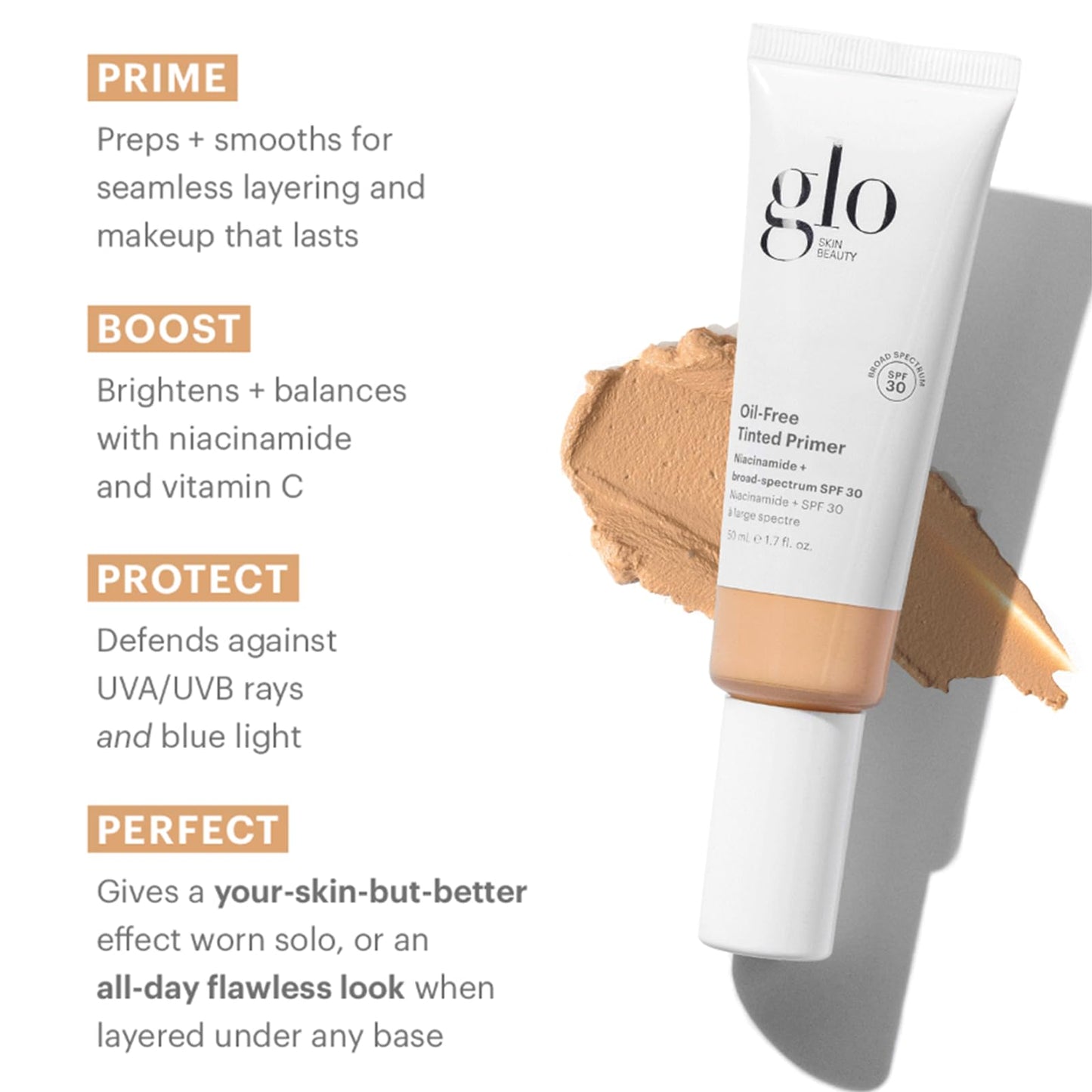 Glo Skin Beauty Oil-Free Tinted Primer SPF 30 - Mineral Makeup for Face, 4-in-1 Foundation Primer, Sheer Coverage, Skincare & Sunscreen With Broad