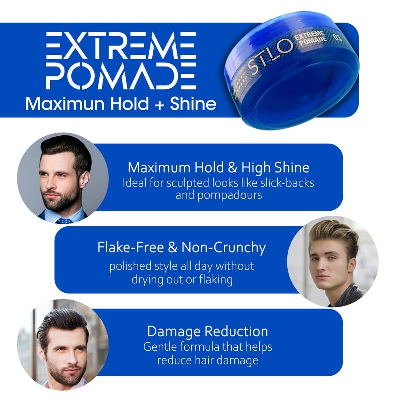 STLO Extreme Pomade Maximum Hold - Medium Shine Hair Pomade for Men, Women and Children