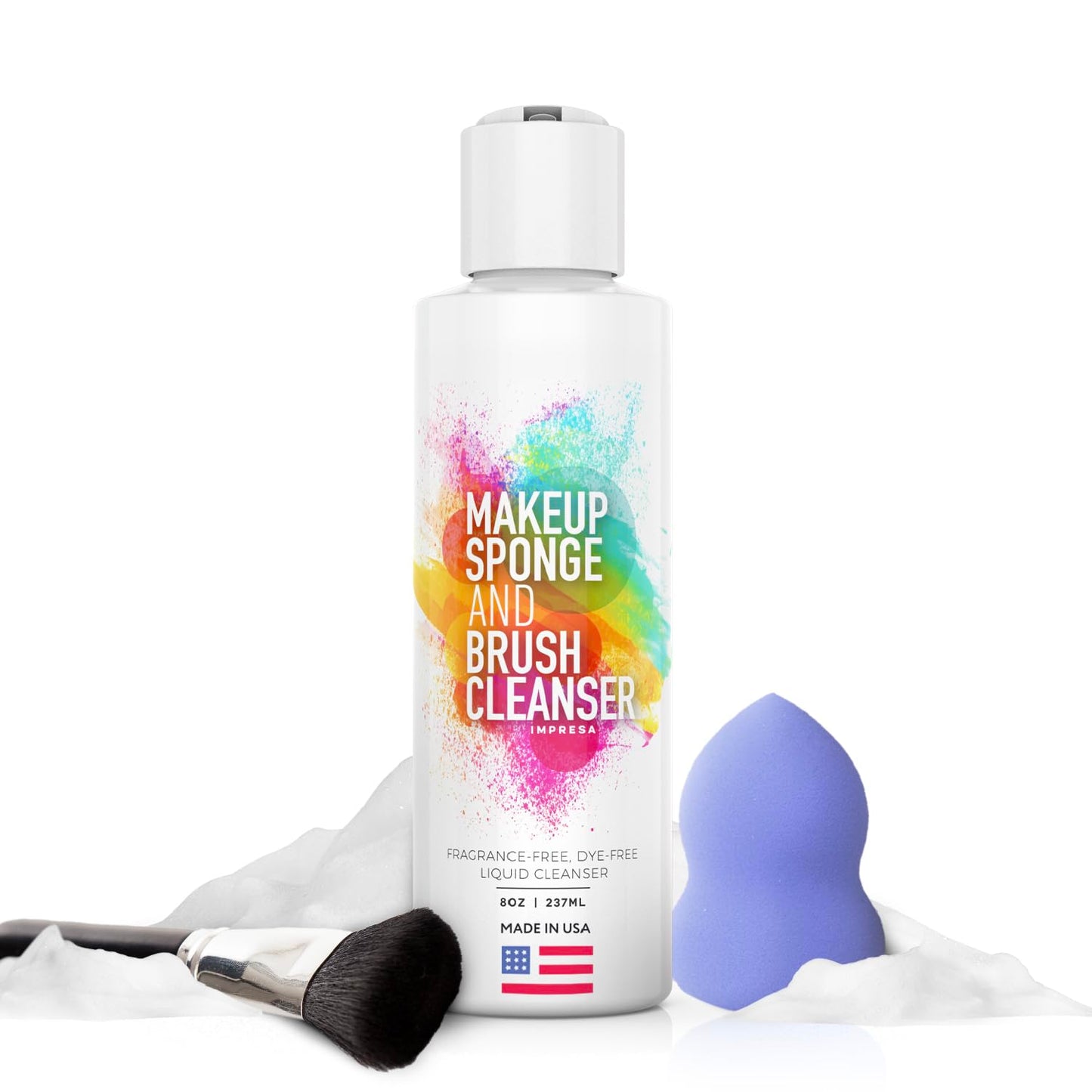 IMPRESA Makeup Sponge & Powder Puff Cleaner Soap - 8 Fl Oz Deep Stain Removal & Brush Cleaning Solution - Gentle Care & Makeup Sponge Cleaner