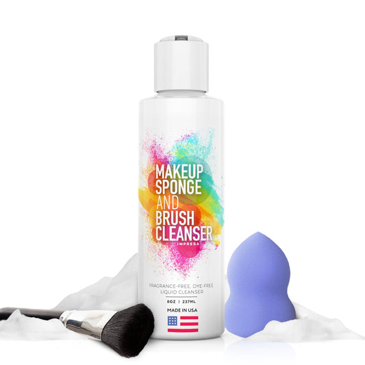 IMPRESA Makeup Sponge & Powder Puff Cleaner Soap - 8 Fl Oz Deep Stain Removal & Brush Cleaning Solution - Gentle Care & Makeup Sponge Cleaner