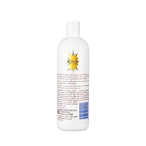 Rinju Body & Hand Lotion - Non-Greasy Lotion for Women & Men - 16 Oz Enriched with Vitamin E for Extremely Dry Skin - Skin Care Essentials