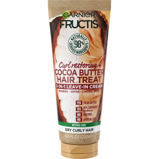 Garnier Fructis Curl Restoring Cocoa Butter Hair Treat 3 In 1 Leave In Cream 6.8oz/ 200ml, Brown Beauty & Personal Care Garnier