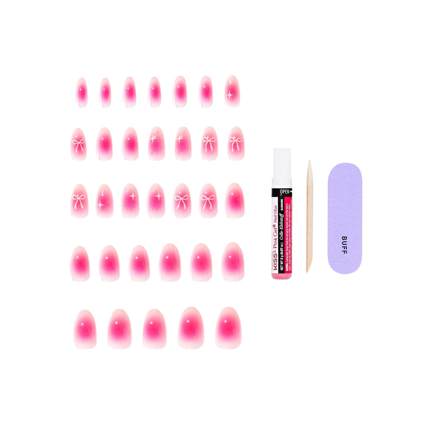 Kiss Core, Press On Nails, Nail glue included, 'My Time', Pink, Medium Size, Almond Shape, Includes 32 Nails, 2g Glue, 1 Manicure Stick, 1 Mini File Beauty & Personal Care KISS