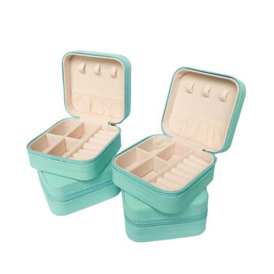 KKBGN Mini Portable Travel Jewelry Case, Portable Display Storage Box, Small Storage Organizer for Rings, Earrings, Necklaces, Bracelets (Blue, 4pcs)