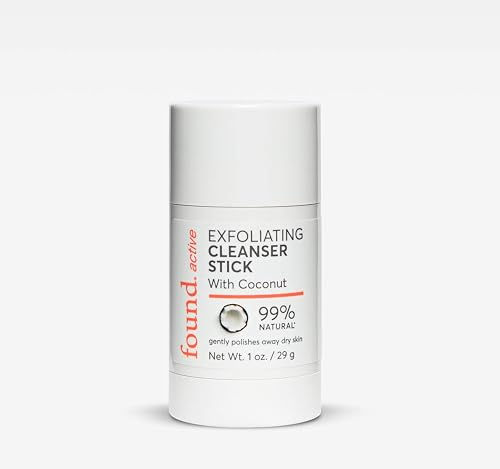 Found Active Exfoliating Cleansing Stick with Coconut, Fuss-Free, Purifies Pores & Scrubs Away Dullness, Convenient for the Gym, Travel, & Everyday