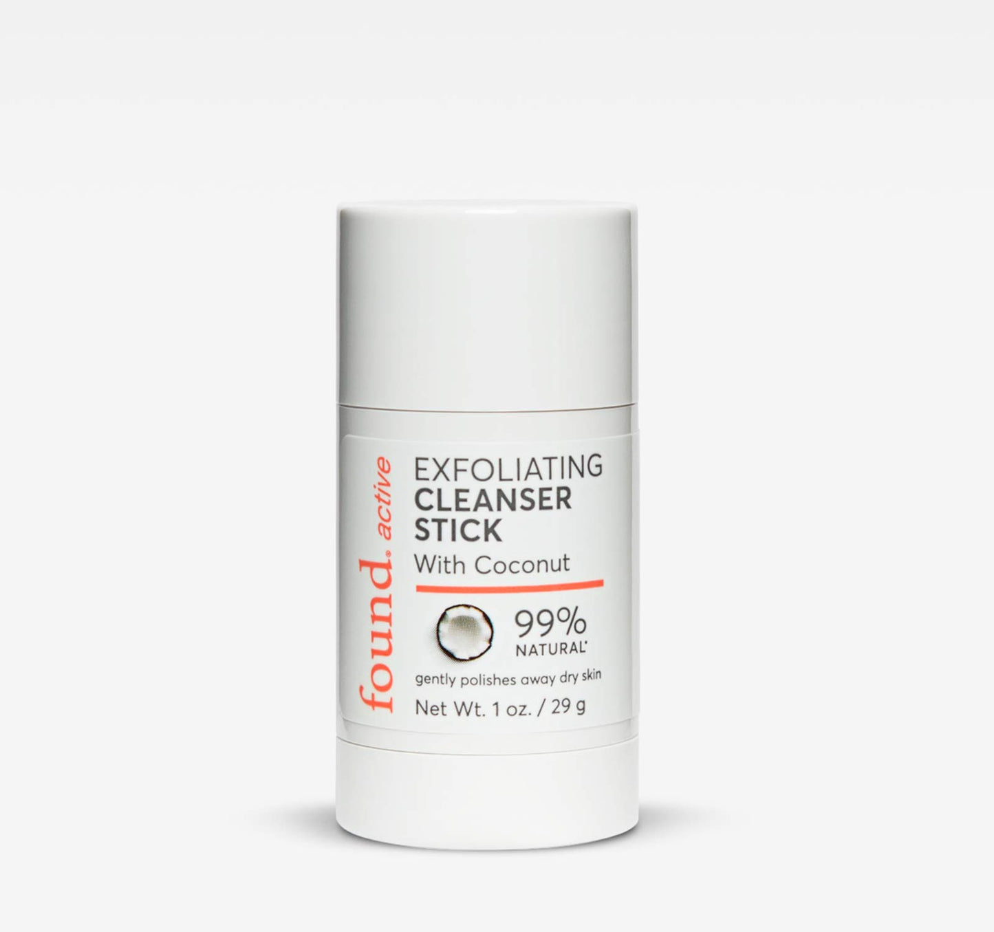 Found Active Exfoliating Cleansing Stick with Coconut, Fuss-Free, Purifies Pores & Scrubs Away Dullness, Convenient for the Gym, Travel, & Everyday