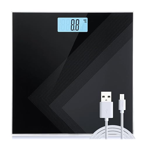 Uten Digital Weight Scale, USB Charging Bathroom Weight Scale, Three-Color LCD Back Light Display, Slim Design, 400Ibs/180kg, 6mm Tempered Glass…