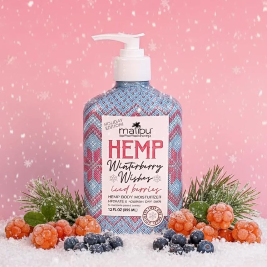 Malibu Hemp Holiday Edition Winterberry Dreams Body Moisturizer, 12 Fl Oz, Paraben-Free Lotion with Hemp Seed Oil for Dry Skin, Cooling and Nourishing