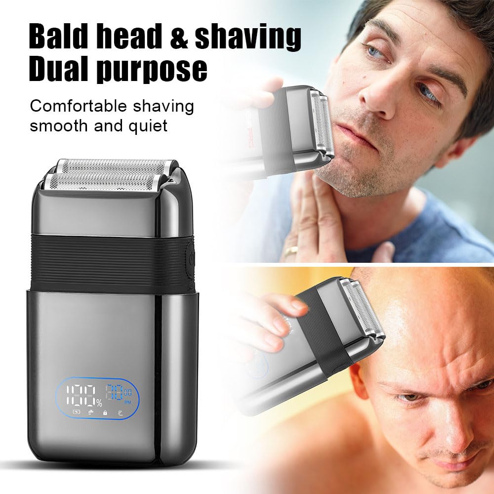 Electric Foil Shavers for Men: Portable Travel Razor with Big LED Display & 3 Floating Blades - IPX7 Waterproof Wet Dry Face, USB Beauty and Personal Care QDKVTNDJZ